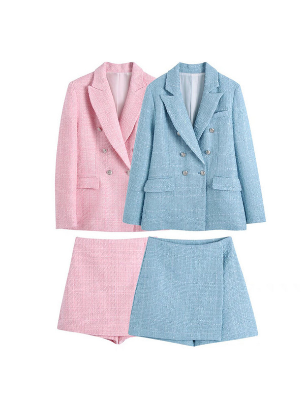 KUMSVAG 2022 Καλοκαιρινά Γυναικεία Casual Κοστούμια 2 τεμαχίων Σετ Veins Solid Blazers Παλτό και σορτς Γυναικεία Slim OL Κοστούμι δύο τεμαχίων