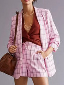 Kumsvag 2022 Καλοκαίρι Γυναικεία καρό σορτς Κοστούμια 2 τεμαχίων Casual Loose Blazers Παλτό και σορτς Γυναικεία Κομψά ρούχα του δρόμου