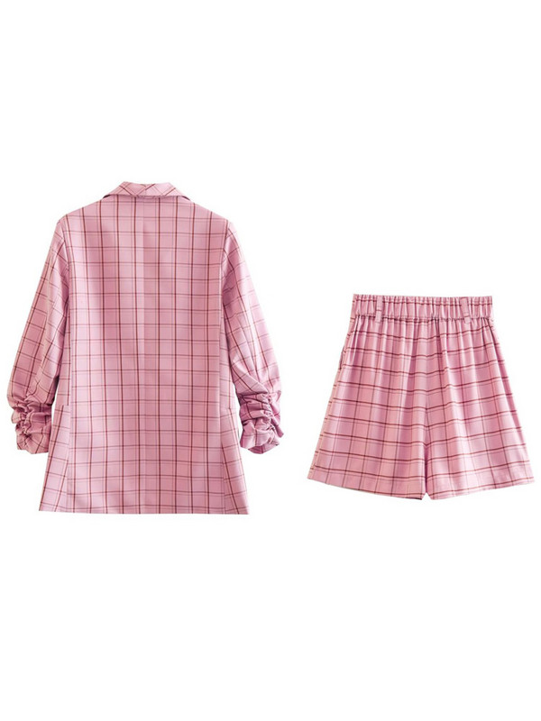 Kumsvag 2022 Καλοκαίρι Γυναικεία καρό σορτς Κοστούμια 2 τεμαχίων Casual Loose Blazers Παλτό και σορτς Γυναικεία Κομψά ρούχα του δρόμου