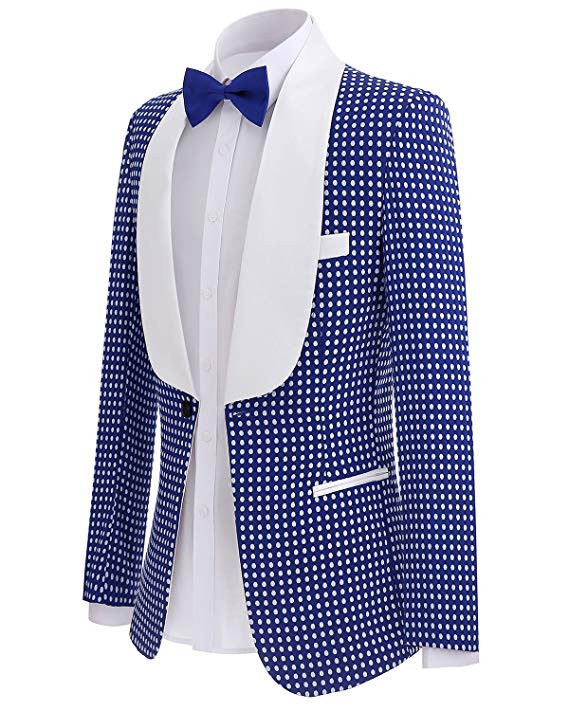 Ανδρική φόρμα δύο τεμαχίων Royal Blue ανδρική πουά Groomsmen Shawl Lapel Ανδρική φόρμα για γάμο γαμπρός με σμόκιν (Blazer+Pants)