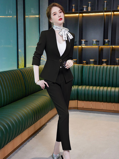 Μπλε Μωβ Πράσινο Μαύρο Γυναικείο Παντελόνι Γυναικείο Γυναικείο Κοστούμι Γυναικείο Slim 2 τεμαχίων Γυναικείο επαγγελματικό φόρεμα σακάκι και παντελόνι με λαιμόκοψη V