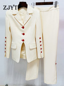 ZJYT Κομψό επαγγελματικό μπλέιζερ Παντελόνι Κοστούμια Γυναικείο Γυναικείο Εργαστήριο Γυναικείο Σετ Φθινοπωρινό Μόδα Μπουφάν και Παντελόνι Twinset 2 τεμαχίων