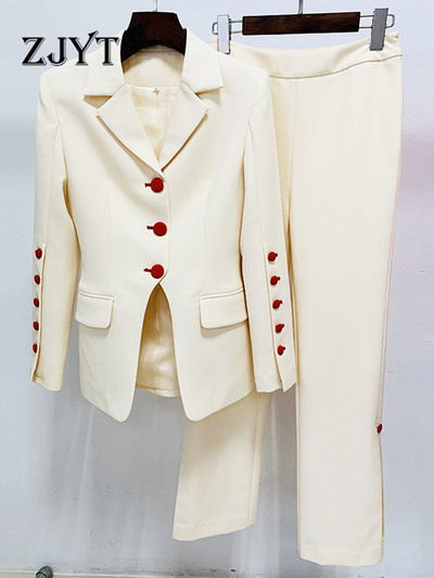 ZJYT Κομψό επαγγελματικό μπλέιζερ Παντελόνι Κοστούμια Γυναικείο Γυναικείο Εργαστήριο Γυναικείο Σετ Φθινοπωρινό Μόδα Μπουφάν και Παντελόνι Twinset 2 τεμαχίων