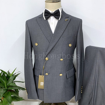 Ανδρικό κοστούμι 2 τεμαχίων, με διπλό στήθος, βραδινό φόρεμα με πέτο με κανονική εφαρμογή, για γάμο/πάρτυ (Blazer + παντελόνι)