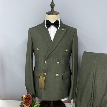 Ανδρικό κοστούμι 2 τεμαχίων, με διπλό στήθος, βραδινό φόρεμα με πέτο με κανονική εφαρμογή, για γάμο/πάρτυ (Blazer + παντελόνι)