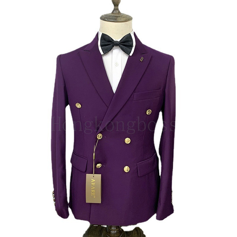 Ανδρικό κοστούμι 2 τεμαχίων, με διπλό στήθος, βραδινό φόρεμα με πέτο με κανονική εφαρμογή, για γάμο/πάρτυ (Blazer + παντελόνι)