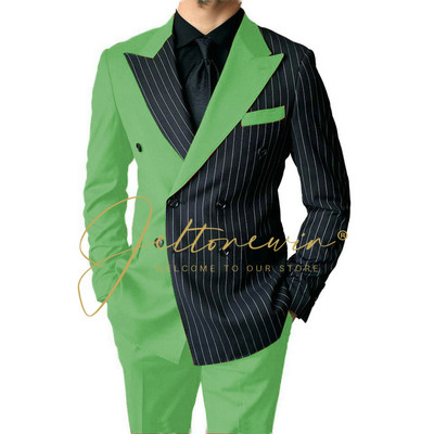 Ανδρικά κοστούμια με διπλό στήθος, μαύρα ριγέ, ανδρικά κοστούμια για γάμο, Custom Made φόρεμα γαμπρού, σμόκιν για ανδρική στολή Homme Best Man Blazer Παντελόνι