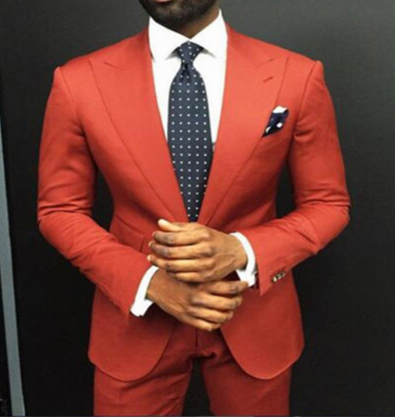 2019 New Oragne Ανδρικό κοστούμι 2 τεμαχίων Notch Lapel Tuxedos Flat Groomsmen Blazer for Wedding (Μπλάζερ+γιλέκο+Παντελόνι)