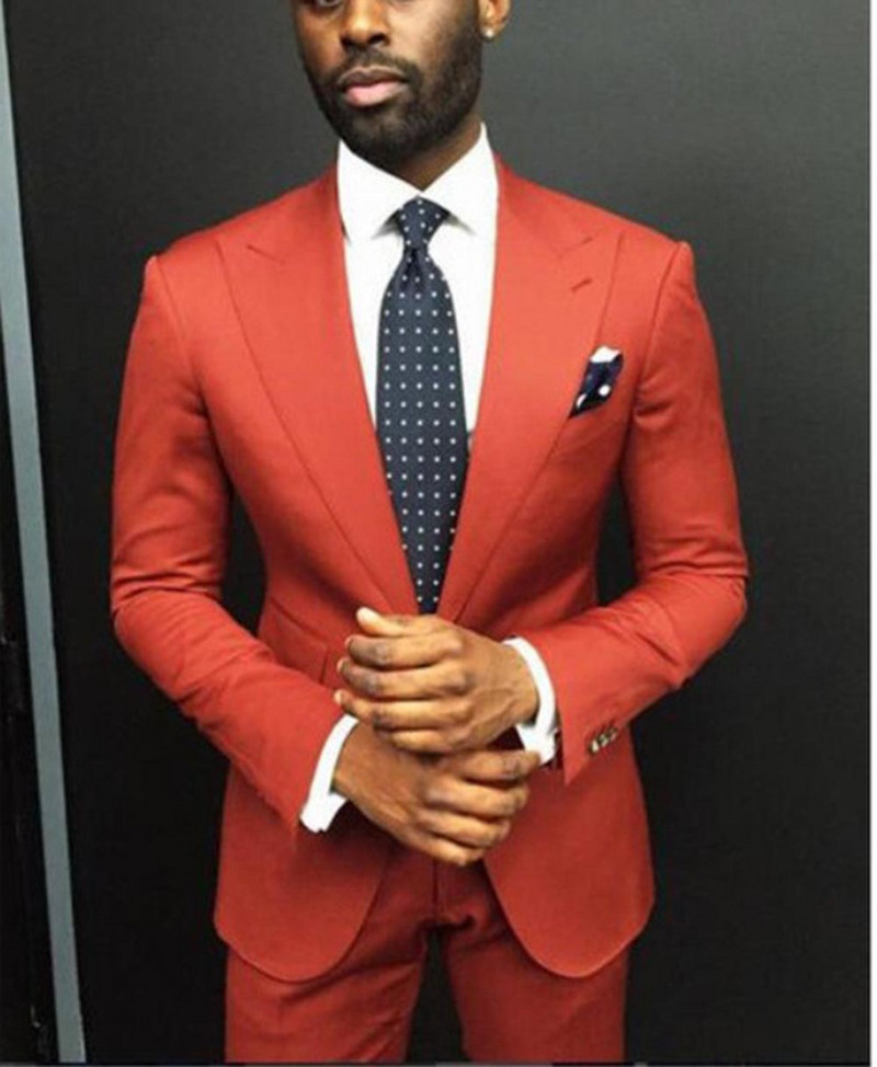 2019 New Oragne Ανδρικό κοστούμι 2 τεμαχίων Notch Lapel Tuxedos Flat Groomsmen Blazer for Wedding (Μπλάζερ+γιλέκο+Παντελόνι)