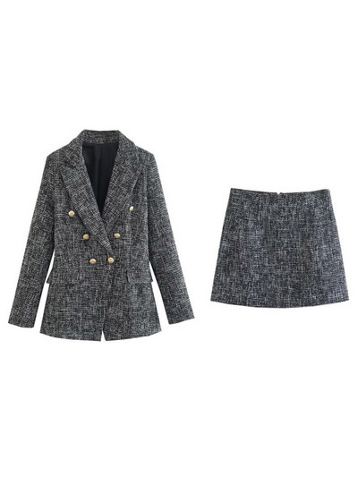 Kumsvag 2022 Φθινοπωρινές γυναικείες φούστες 2 τεμάχια Σετ Casual καρό φλέβες Blazers Παλτό και φούστες Γυναικείο κομψό OL κοστούμι Ρούχα