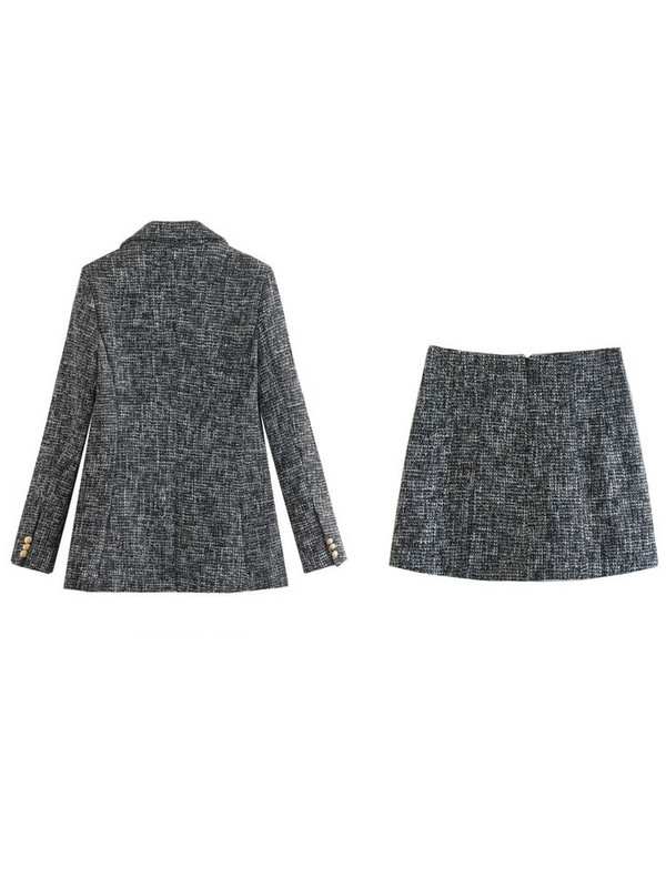 Kumsvag 2022 Φθινοπωρινές γυναικείες φούστες 2 τεμάχια Σετ Casual καρό φλέβες Blazers Παλτό και φούστες Γυναικείο κομψό OL κοστούμι Ρούχα