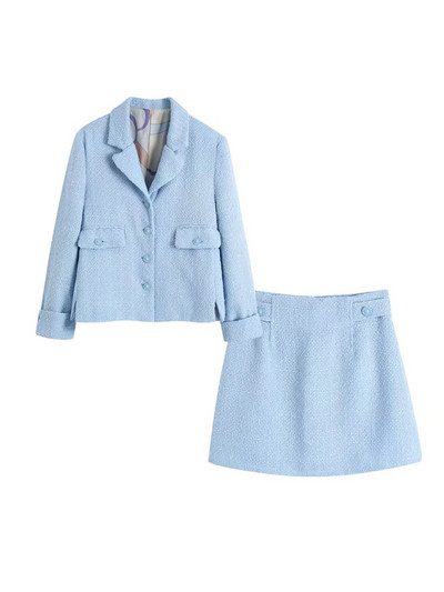 Kumsvag 2022 Γυναικεία Σετ Κοστούμια Casual Summer Veins Μασίφ κοντά σακάκια Παλτό και φούστες Γυναικεία Κομψά Street 2 τεμάχια Σετ Πανί