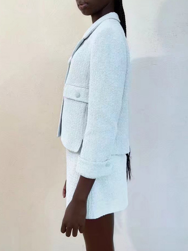 Kumsvag 2022 Γυναικεία Σετ Κοστούμια Casual Summer Veins Μασίφ κοντά σακάκια Παλτό και φούστες Γυναικεία Κομψά Street 2 τεμάχια Σετ Πανί