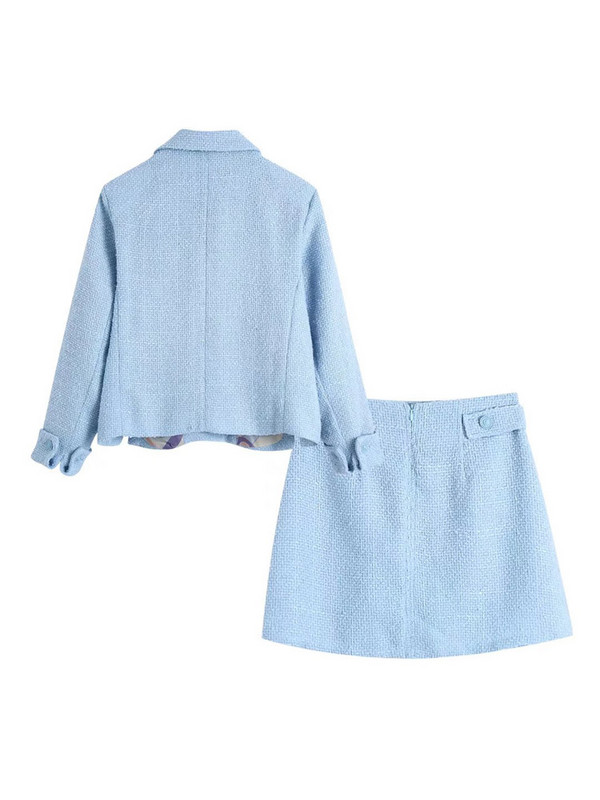 Kumsvag 2022 Γυναικεία Σετ Κοστούμια Casual Summer Veins Μασίφ κοντά σακάκια Παλτό και φούστες Γυναικεία Κομψά Street 2 τεμάχια Σετ Πανί