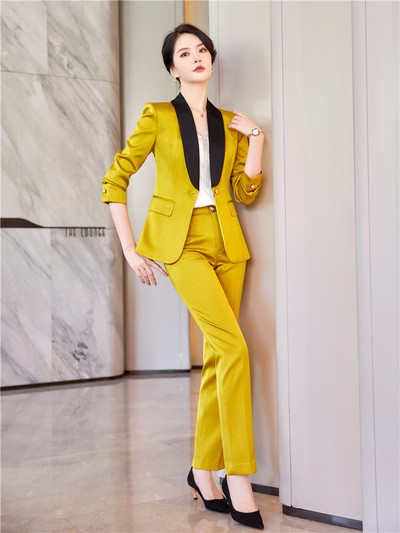 Γυναικείο Σετ Σατέν κοστούμι δύο τεμαχίων Μωβ Vintage Γυναικείο κοστούμι Γυναικείο ψηλόμεσο παντελόνι με μονό κουμπί με γιακά με σάλι