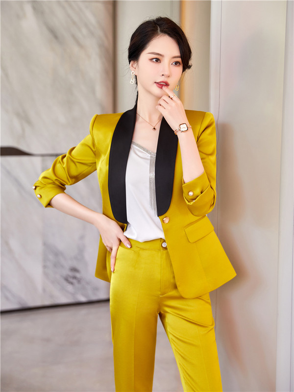 Γυναικείο Σετ Σατέν κοστούμι δύο τεμαχίων Μωβ Vintage Γυναικείο κοστούμι Γυναικείο ψηλόμεσο παντελόνι με μονό κουμπί με γιακά με σάλι