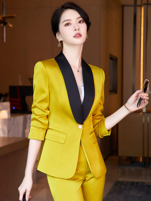 Γυναικείο Σετ Σατέν κοστούμι δύο τεμαχίων Μωβ Vintage Γυναικείο κοστούμι Γυναικείο ψηλόμεσο παντελόνι με μονό κουμπί με γιακά με σάλι