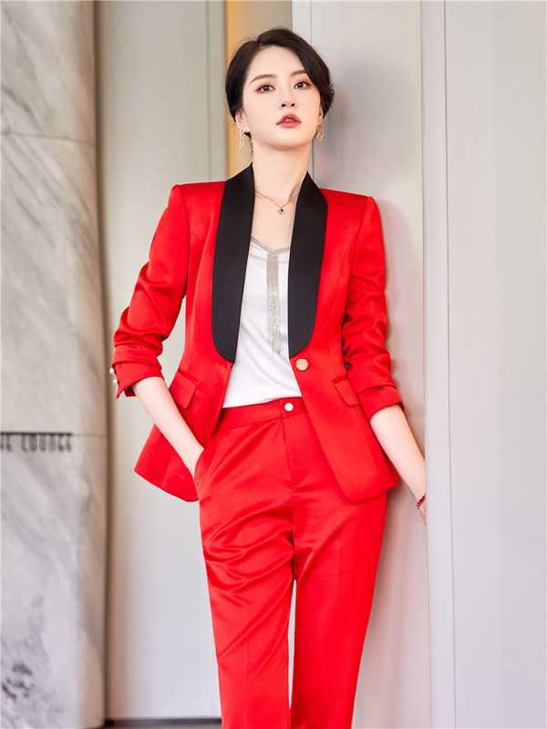 Γυναικείο Σετ Σατέν κοστούμι δύο τεμαχίων Μωβ Vintage Γυναικείο κοστούμι Γυναικείο ψηλόμεσο παντελόνι με μονό κουμπί με γιακά με σάλι