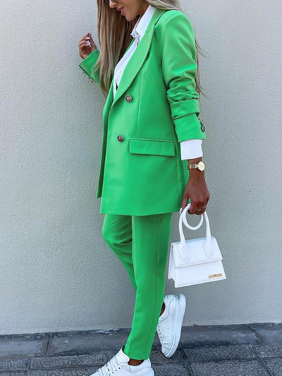 Κομψή μόδα Γυναικεία επαγγελματικά παντελόνια Κοστούμι γραφείου Slim Vintage Εργασίας Blazer Παντελόνια Γυναικεία Επίσημα Ρούχα Σετ δύο τεμαχίων