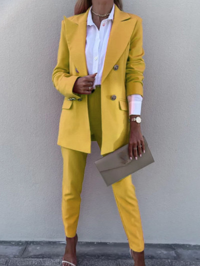 Κομψή μόδα Γυναικεία επαγγελματικά παντελόνια Κοστούμι γραφείου Slim Vintage Εργασίας Blazer Παντελόνια Γυναικεία Επίσημα Ρούχα Σετ δύο τεμαχίων