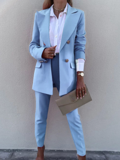 Κομψή μόδα Γυναικεία επαγγελματικά παντελόνια Κοστούμι γραφείου Slim Vintage Εργασίας Blazer Παντελόνια Γυναικεία Επίσημα Ρούχα Σετ δύο τεμαχίων