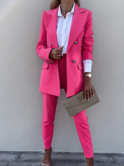 Κομψή μόδα Γυναικεία επαγγελματικά παντελόνια Κοστούμι γραφείου Slim Vintage Εργασίας Blazer Παντελόνια Γυναικεία Επίσημα Ρούχα Σετ δύο τεμαχίων