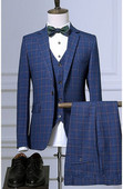 Ανδρικά κοστούμια Three Pieces Slim Fit γκρι/Μπλε καρό κοστούμι Ανδρικό μπουφάν για επαγγελματικό γαμπρό σμόκιν για το βράδυ του γάμου (Blazer+Γιλέκο+Παντελόνι)
