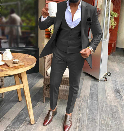 Ανδρικά κοστούμια 3 τεμαχίων Μπορντό επαγγελματικό τζάκετ γαμπρού Σμόκιν Σμόκιν κοστούμια για βραδιά χορού γάμου (Μπλάζερ+γιλέκο+παντελόνι)