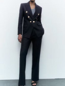 Kumsvag 2022 Φθινοπωρινό Γυναικείο Παντελόνι Κοστούμια 2 τεμαχίων Κοστούμια Casual ριγέ ζιβάγκο Παλτό και παντελόνι Γυναικείο κομψό κοστούμι OL Ρούχα