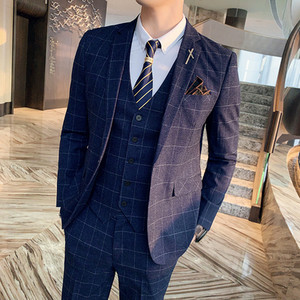 Plus Size S-7XL (Blazer+Pants+ Γιλέκο) Πολυτελές ανδρικό κοστούμι 3 τεμαχίων σετ μόδας Boutique Lattice Groom Νυφικό Ανδρικό σμόκιν