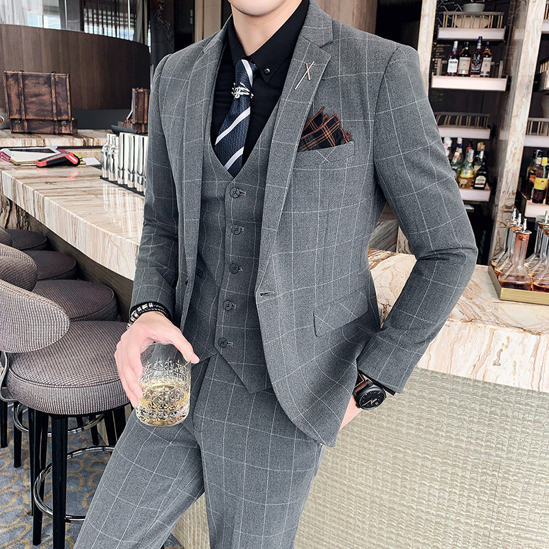 Plus Size S-7XL (Blazer+Pants+ Γιλέκο) Πολυτελές ανδρικό κοστούμι 3 τεμαχίων σετ μόδας Boutique Lattice Groom Νυφικό Ανδρικό σμόκιν