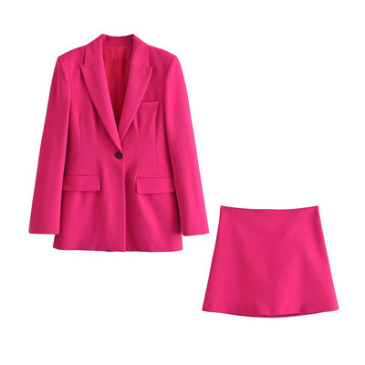 KUMSVAG 2022 Καλοκαίρι Γυναικεία Γυναικεία Γυναικεία Φούστα Κοστούμια 2 τεμαχίων Σετ Στερεά Slim Blazers Παλτό και Φούστες Γυναικεία casual ρούχα
