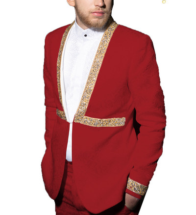 Ανδρικό κοστούμι δύο τεμαχίων casual κοστούμι ζακάρ με μοτίβο για κουμπάρους (Blazer+Pants)