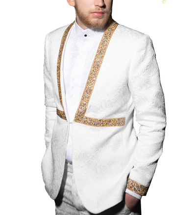 Ανδρικό κοστούμι δύο τεμαχίων casual κοστούμι ζακάρ με μοτίβο για κουμπάρους (Blazer+Pants)