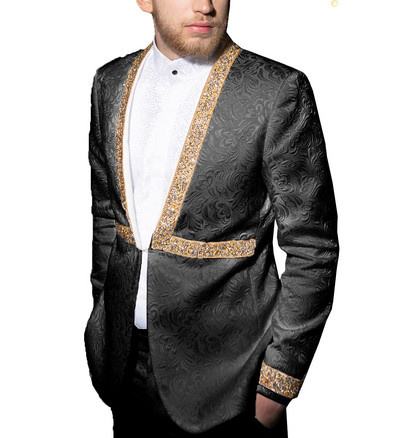 Ανδρικό κοστούμι δύο τεμαχίων casual κοστούμι ζακάρ με μοτίβο για κουμπάρους (Blazer+Pants)