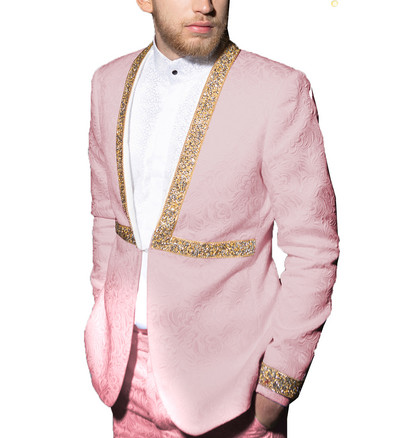 Ανδρικό κοστούμι δύο τεμαχίων casual κοστούμι ζακάρ με μοτίβο για κουμπάρους (Blazer+Pants)