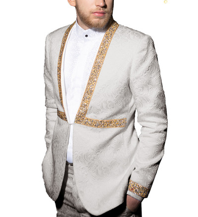 Ανδρικό κοστούμι δύο τεμαχίων casual κοστούμι ζακάρ με μοτίβο για κουμπάρους (Blazer+Pants)