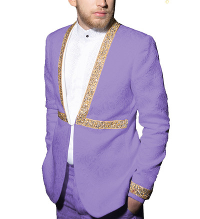 Ανδρικό κοστούμι δύο τεμαχίων casual κοστούμι ζακάρ με μοτίβο για κουμπάρους (Blazer+Pants)