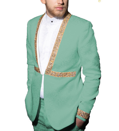 Ανδρικό κοστούμι δύο τεμαχίων casual κοστούμι ζακάρ με μοτίβο για κουμπάρους (Blazer+Pants)