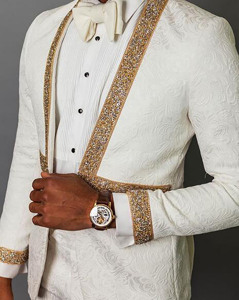 Ανδρικό κοστούμι δύο τεμαχίων casual κοστούμι ζακάρ με μοτίβο για κουμπάρους (Blazer+Pants)