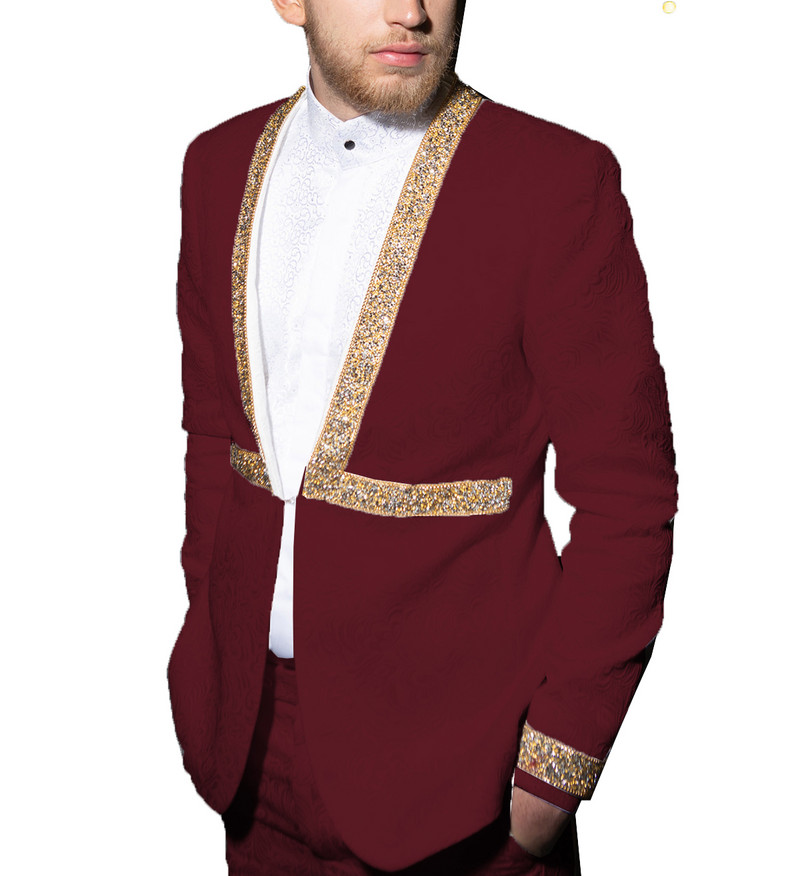 Ανδρικό κοστούμι δύο τεμαχίων casual κοστούμι ζακάρ με μοτίβο για κουμπάρους (Blazer+Pants)