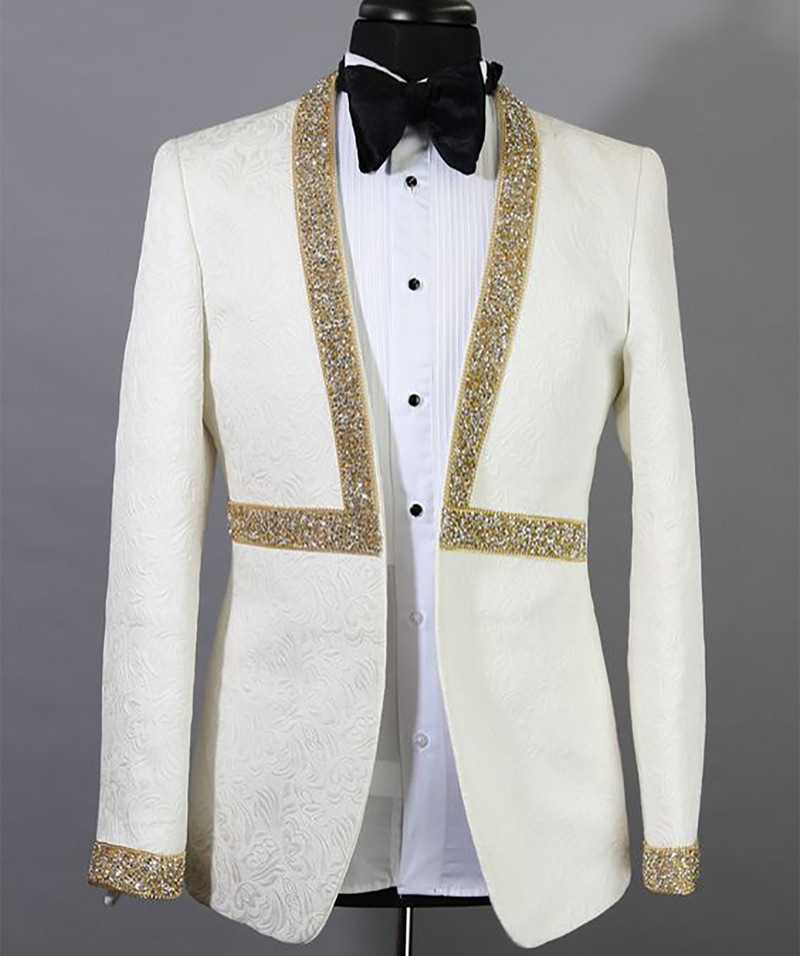 Ανδρικό κοστούμι δύο τεμαχίων casual κοστούμι ζακάρ με μοτίβο για κουμπάρους (Blazer+Pants)