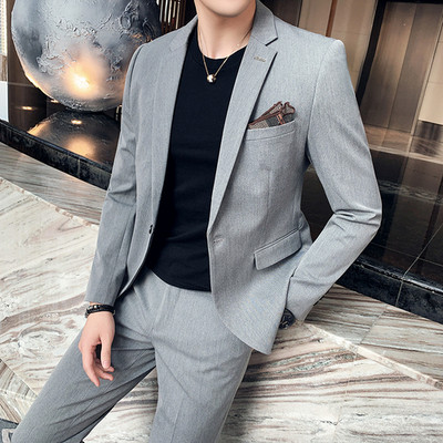 Μπλέιζερ + παντελόνι Επώνυμα μονόχρωμο και καρό ανδρικό επίσημο επαγγελματικό κοστούμι 2 τεμαχίων Νυφικό για πάρτι