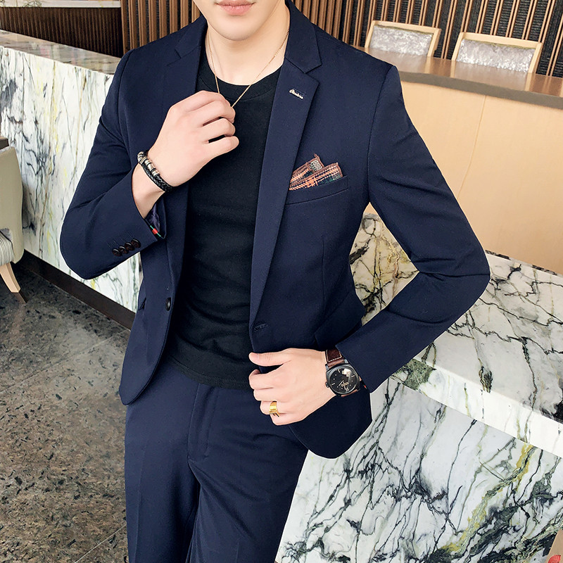 Μπλέιζερ + παντελόνι Επώνυμα μονόχρωμο και καρό ανδρικό επίσημο επαγγελματικό κοστούμι 2 τεμαχίων Νυφικό για πάρτι