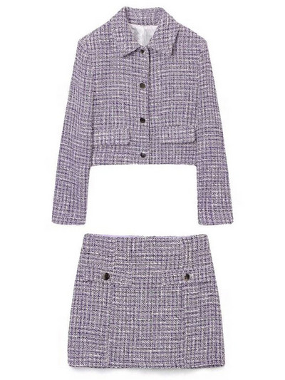 Kumsvag Veins Καρό Φούστες Κοστούμια 2 τεμαχίων Σετ 2022 Φθινόπωρο Γυναικεία Casual Blazers Παλτό και φούστα Γυναικεία γλυκά ρούχα στο δρόμο