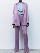 Kumsvag 2022 Φθινοπωρινά γυναικεία σατέν παντελόνια σετ 2 τεμαχίων Casual Solid Loose Blazer Παλτό και παντελόνι Γυναικείο κομψό κοστούμι Ρούχα
