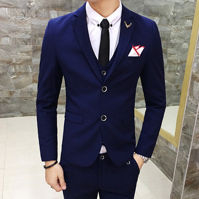 Slim Fit Ανδρικά κοστούμια 3 τεμαχίων Νυφικό Σετ Ανδρικά Business Casual Blazer Wedding Blazer Μπουφάν Παντελόνι Γιλέκο Groomsman Wear Tuxedo