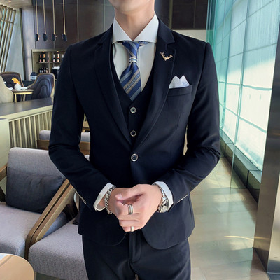 Slim Fit Ανδρικά κοστούμια 3 τεμαχίων Νυφικό Σετ Ανδρικά Business Casual Blazer Wedding Blazer Μπουφάν Παντελόνι Γιλέκο Groomsman Wear Tuxedo