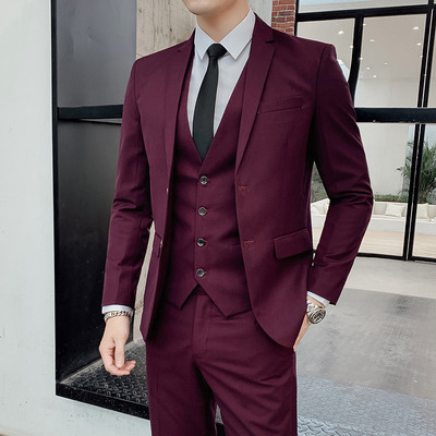 Slim Fit Ανδρικά κοστούμια 3 τεμαχίων Νυφικό Σετ Ανδρικά Business Casual Blazer Wedding Blazer Μπουφάν Παντελόνι Γιλέκο Groomsman Wear Tuxedo