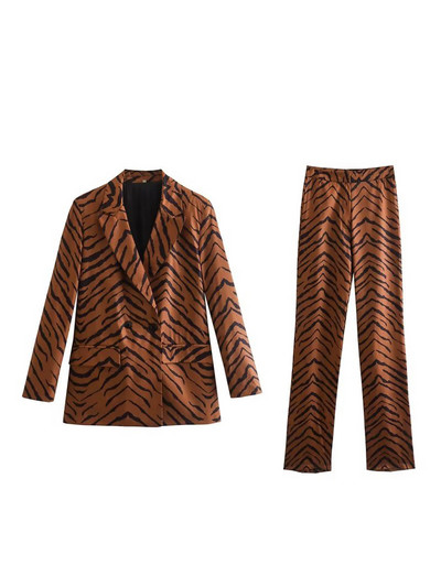 Kumsvag Γυναικεία κοστούμια σατέν παντελόνι 2 τεμαχίων Σετ 2022 Fashion Leopard Blazers Παλτό και παντελόνι Γυναικείο κομψό κοστούμι Ρούχα
